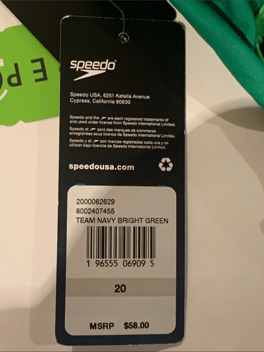 Speedo Navy and Bright Green Girls' One-Piece Swimsuit Size 20 NWT